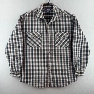 Five Brothers Flannel Shirt Mens XL Gray Heavy Cotton Plaid Button Up Vtg Y2K